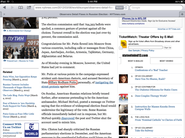 NY Times Hillary Clinton, Hillary Putin