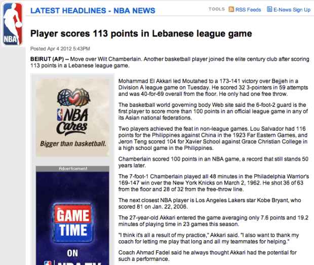 NBA Headline 113 points Lebanon basketball