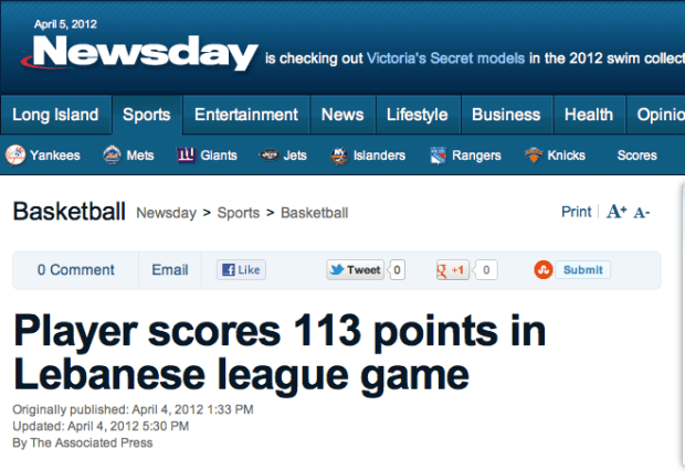 Newsday Lebanese Basketbal 113 points