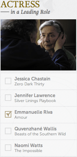 Best Actress Academy Awards Oscars 2013