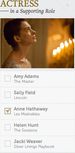 Best Supporting Actress Academy Awards Oscars 2013