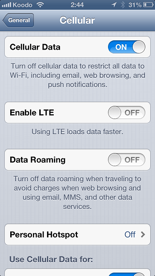 LTE toggle iPhone 5