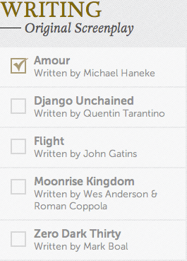 Original Screenplay Academy Awards Oscars 2013